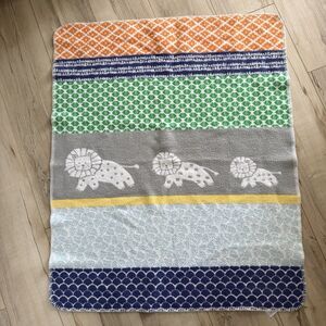 Pottery Barn Baby Blanket Sweater Boy Lion 30 x 40 orange blue gray 2017